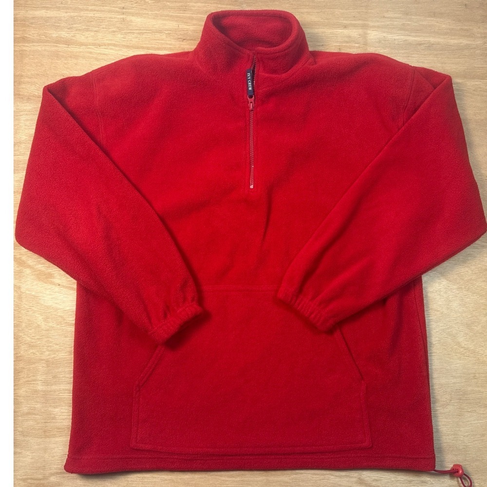 Ivy Crew Fleece Pullover Mens Large Red Excellent Quarter Zip Kangaroo Pocket